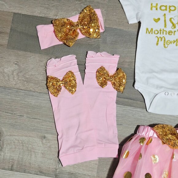 New Baby Girl 5-Piece Outfit “Happy First Mother’s Day Mommy” | Size 6-12 Months - Picture 4 of 4
